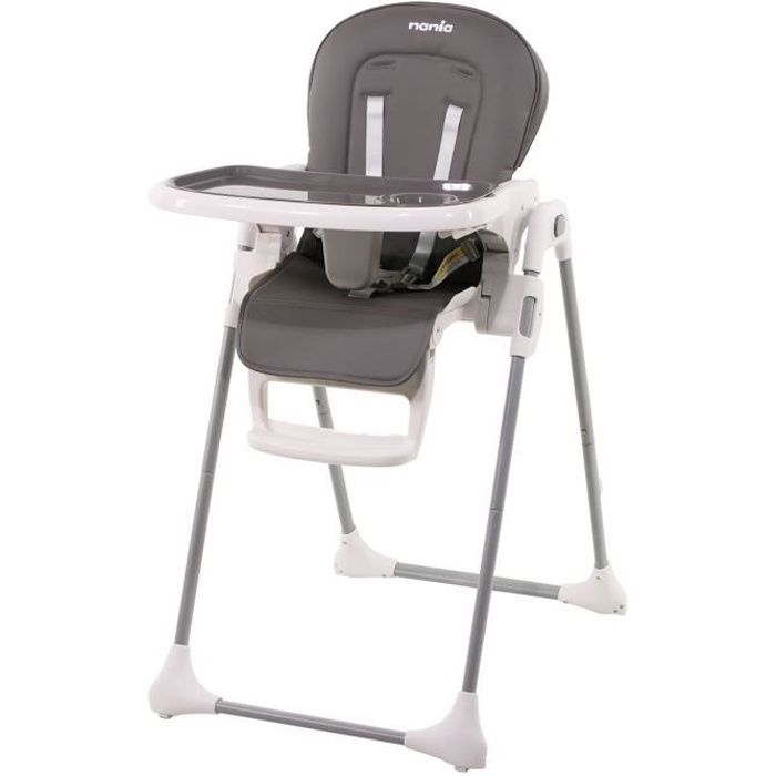 Chaise haute NANIA BIANCA - 6 mois a 36 mois - Dossier inclinable - Hauteur réglable - Pliage compacte - Gris