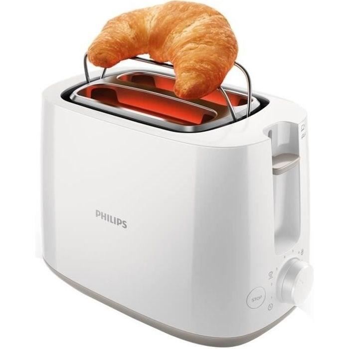 Grille-pain - PHILIPS - HD2581/00 - 2 fentes extra larges - 8 niveaux de dorage - 830 W - Réchauffe viennoiseries - Blanc