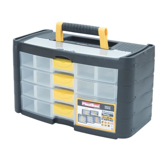 Boîte a outillage - Plastiken - 90004_NOIRE - 4 petits tiroirs - Titanium - En plastique