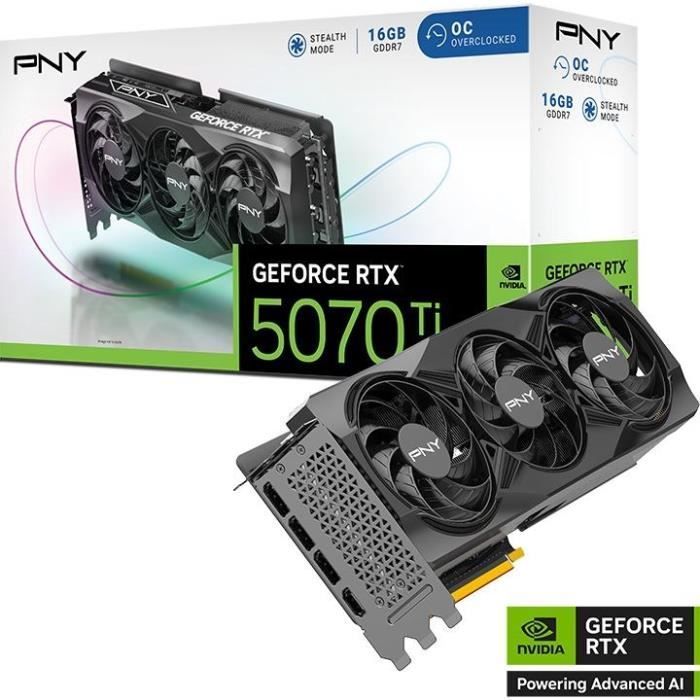 PNY GeForce RTX 5070 Ti OC - Carte graphique - GeForce RTX 5070 Ti - 16 Go GDDR7 - PCIe 5.0 x16 - 3 x DisplayPort, HDMI