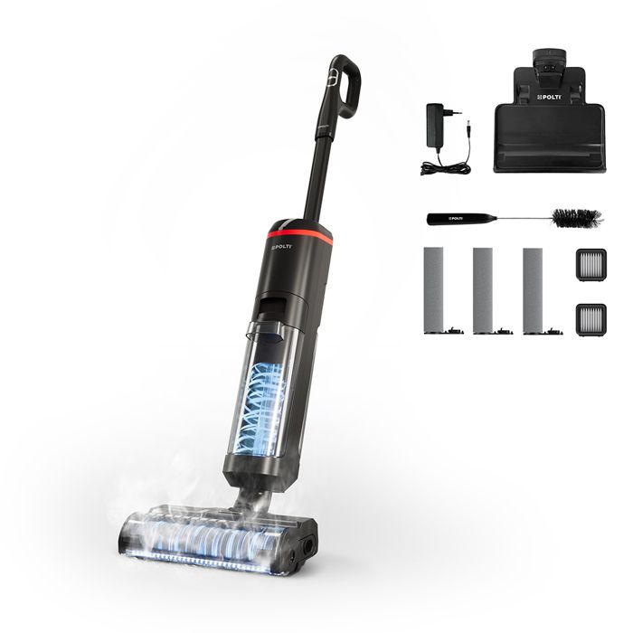 Aspirateur balai laveur vapeur sans fil - POLTI - RollySteam WD40C - 14000 Pa - 35 min - 0,6 L - Noir