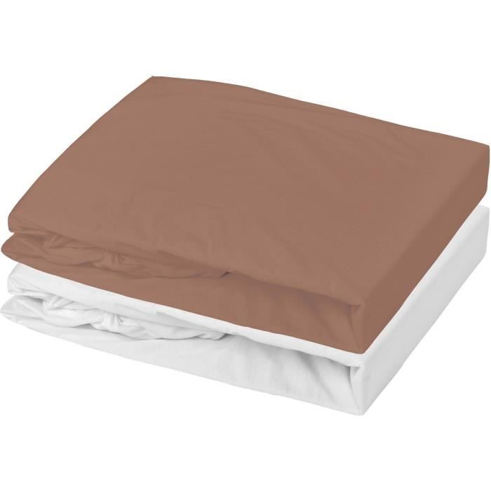 Lot 2 drap housse - P'TIT DODO - Jersey - 70 x 140 cm - Blanc / Brun