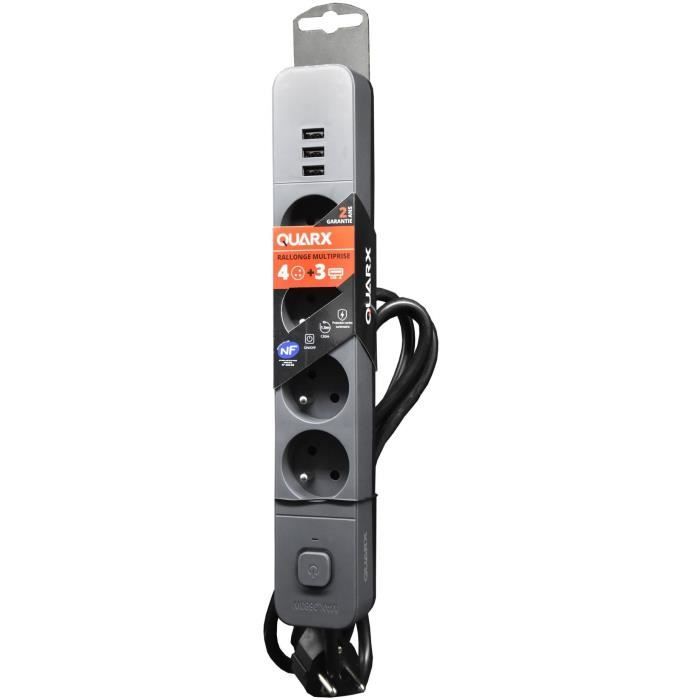 Rallonge 4 prises Schuko avec interrupteur QUARX (3 m)