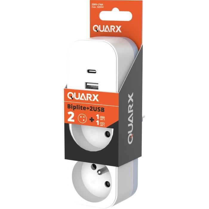 Rallonge 2 prises Schuko avec interrupteur QUARX 3680 W