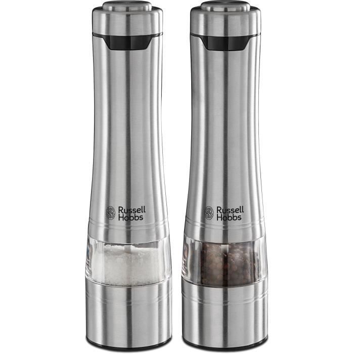 Set moulins Sel & Poivre - RUSSELL HOBBS - 23460-56/RH - Broyage fin ou grossier - Lumiere LED - Acier brossé