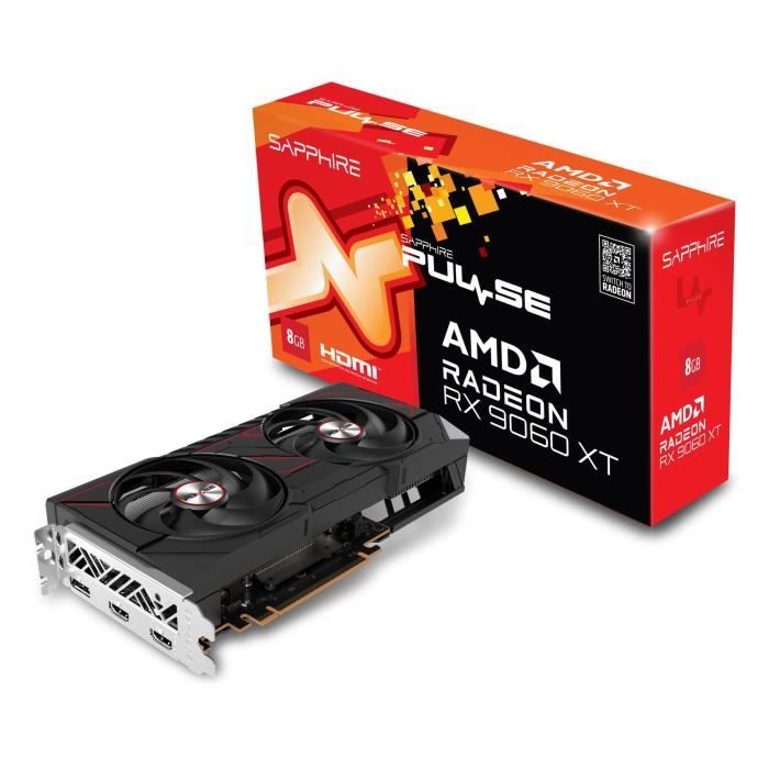 SAPPHIRE - Carte graphique - PULSE AMD RADEON RX 9060 XT GAMING OC - 8GB - DUAL HDMI / DP