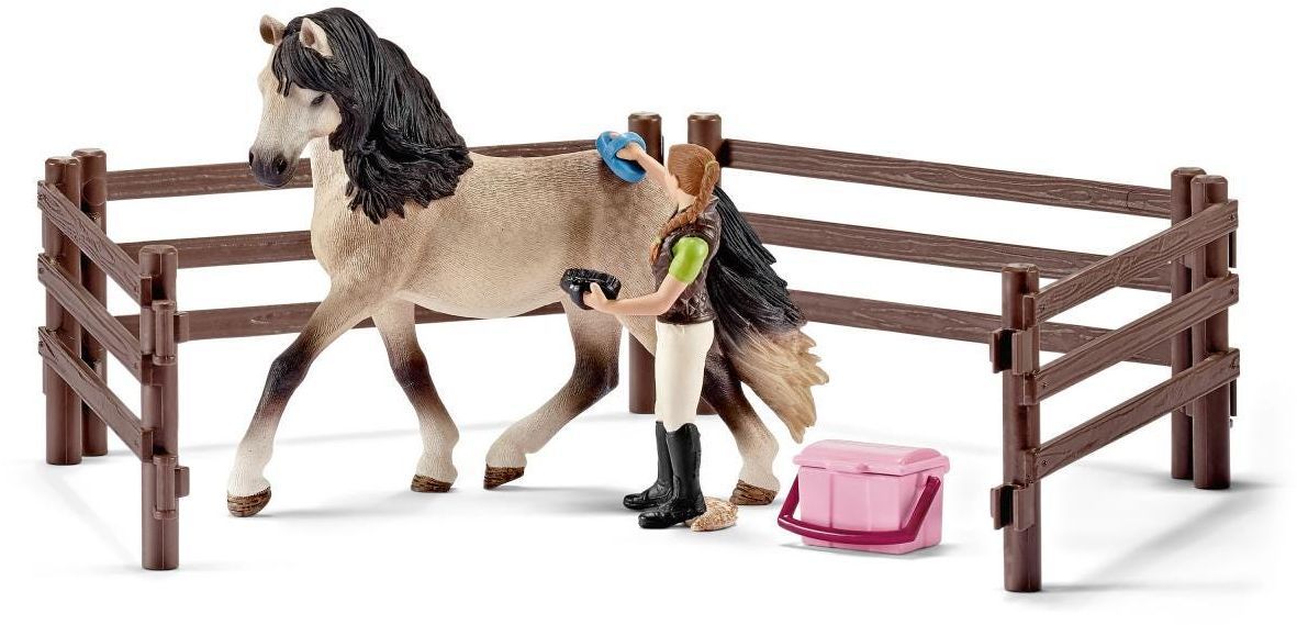Kit de soin pour chevaux andaloux, coffret schleich avec 9 éléments dont 1 cheval schleich inclus, coffret figurines pour enfants