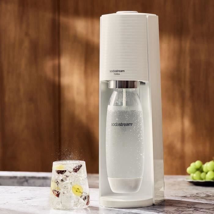 Machine a soda et eau pétillante SODASTREAM - TERRA Blanche - 1 bouteille compatible lave-vaisselle - 1 recharge de gaz 60L