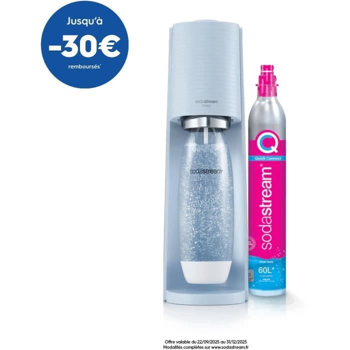 Machine a soda et eau pétillante SODASTREAM - TERRA Bleu - 1 bouteille compatible lave-vaisselle - 1 recharge de gaz 60L