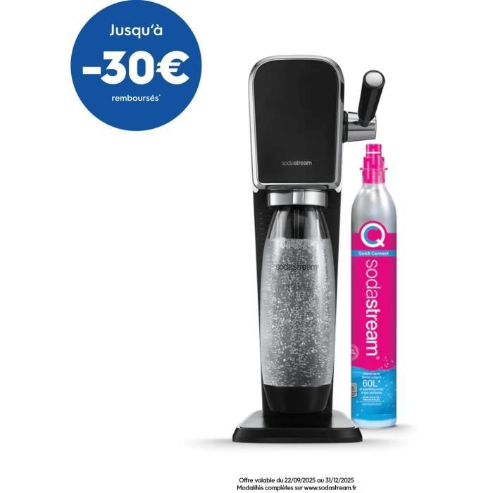 Machine a soda et eau pétillante - SODASTREAM - ART - 1 bouteille compatible lave-vaiselle - 1 recharge de gaz 60 L - Noir