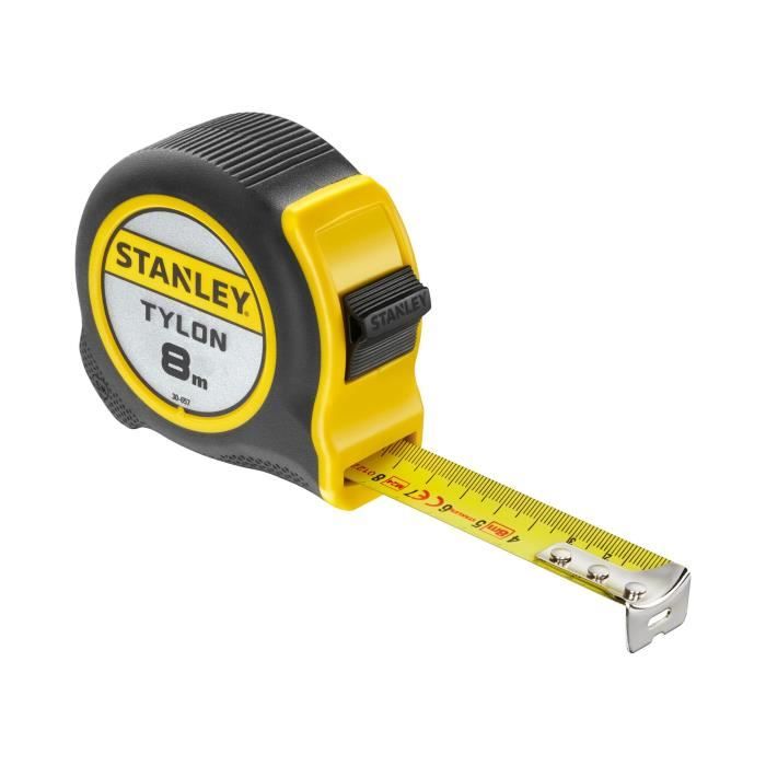 Mesure a ruban STANLEY - 8m x 25mm - Ruban en acier laqué avec crochet 2 rivets