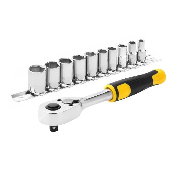 Jeu de cliquet et douilles STANLEY - Cliquet 72 dents 1/4' + 10 douilles 12 pans de 5,5 a 14 mm