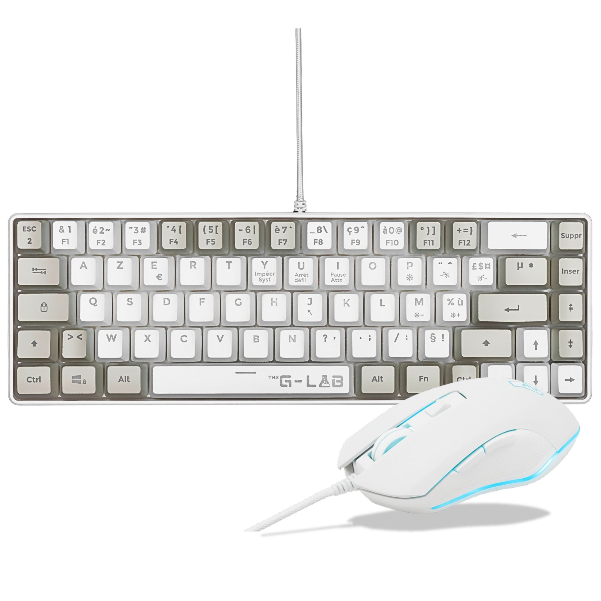 Pack 2 en 1 - THE G-LAB - Combo Hydrogen - Clavier AZERTY - Souris filaire - Blanc/Gris