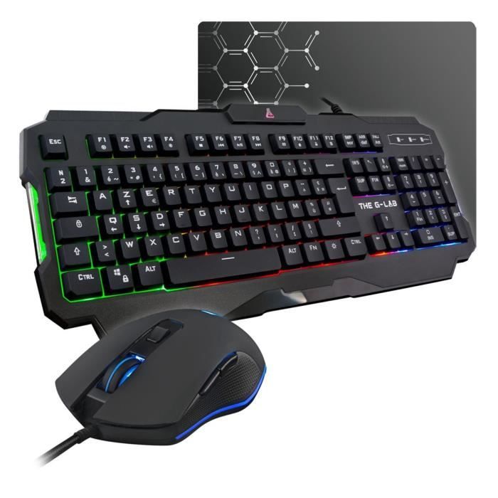 Pack Gamer 3en1 (Clavier/Souris/Tapis) The G-Lab Combo Helium RGB (Noir)