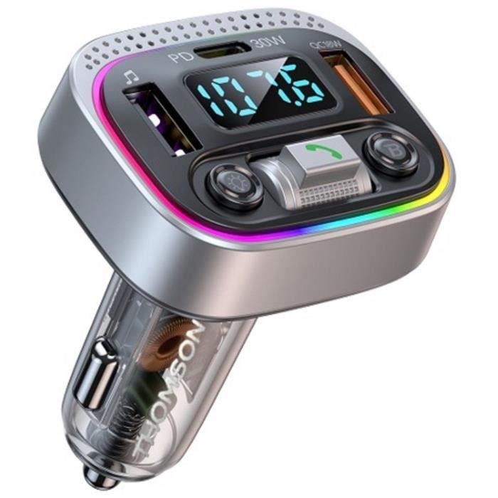 Transmetteur FM bt 5.4 - THOMSON - 12/24 V - 1A + QC3.0 + PD30 W - Led bleu