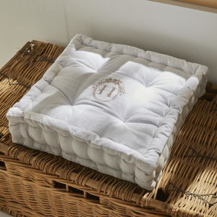 Coussin de sol - TODAY - CHARME - Slub x Chambray x Broderie Berenice - 40 x 40 x 10 cm