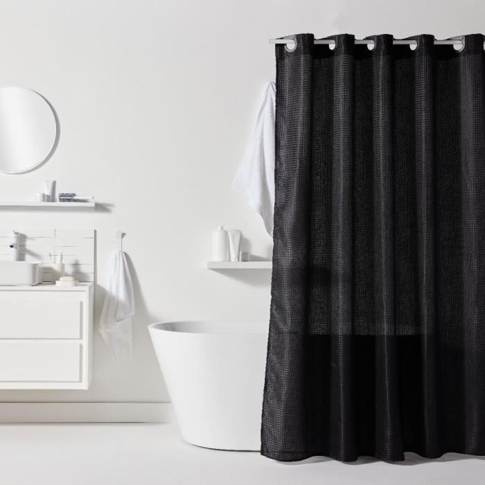 Rideau de douche gauffré - Black - Polyester - 180 x 200 cm - 12 crochets - UTILITY - TODAY