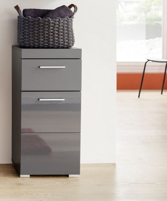Meuble de salle de bain Rangement bas - 1 porte & 1 tiroir - Gris - L 37 x P 31 x H 79 cm - AMANDA