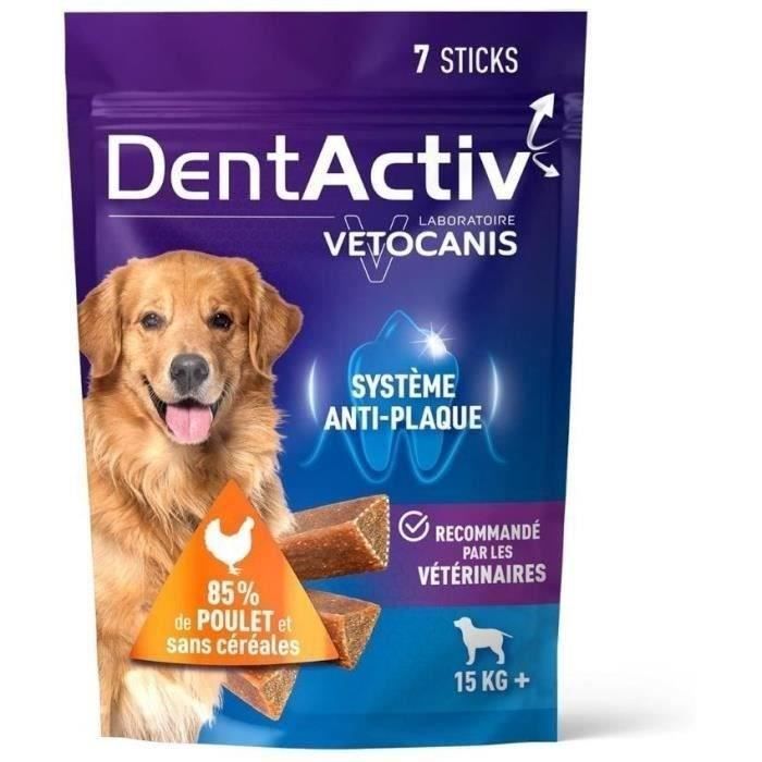 DentActiv - 7 Bâtonnets - VETOCANIS - Hygiene Bucco-Dentaire au Poulet pour Chien 15kg+