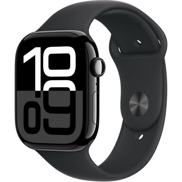 Apple Watch Series 10 (GPS) - 46 mm - aluminium noir jais - montre intelligente avec bande sport - fluoroélastomère - noir - taille du bracelet : M/L - 64 Go - Wi-Fi 4, UWB, Bluetooth - 36.4 g