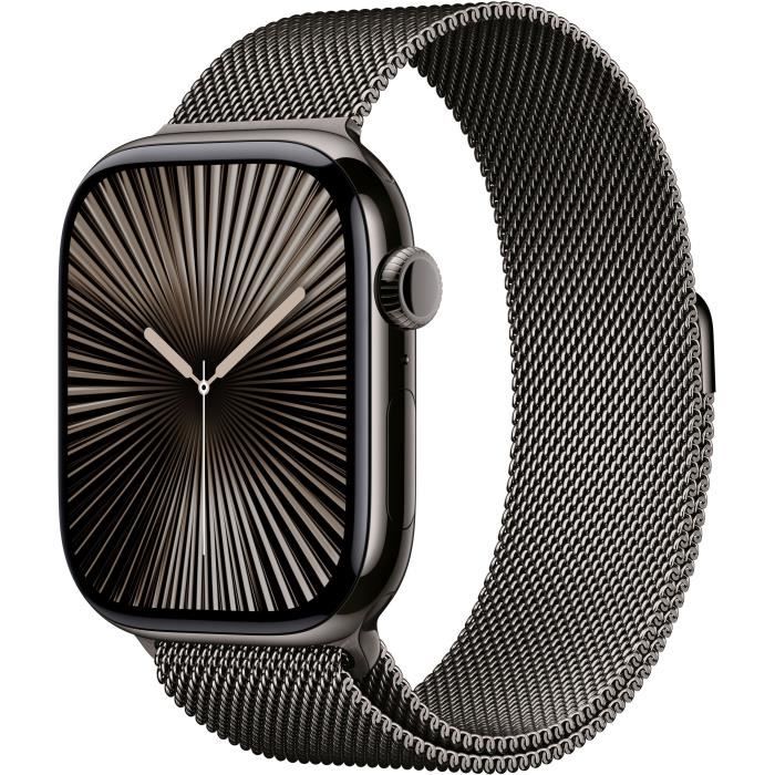 Apple Watch Series 10 (GPS + Cellular) - 46 mm - ardoise titane - montre intelligente avec boucle milanaise - maille en acier inox - ardoise - taille du bracelet : M/L - 64 Go - LTE, Wi-Fi 4, UWB, Bluetooth - 4G - 41.7 g