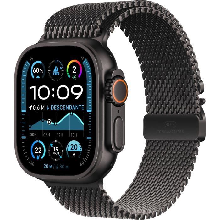 Apple Watch Ultra 2 - 49 mm - titane noir - montre intelligente avec boucle milanaise - taille du bracelet : L - 64 Go - LTE, Wi-Fi 4, UWB, Bluetooth - 4G - 61.8 g