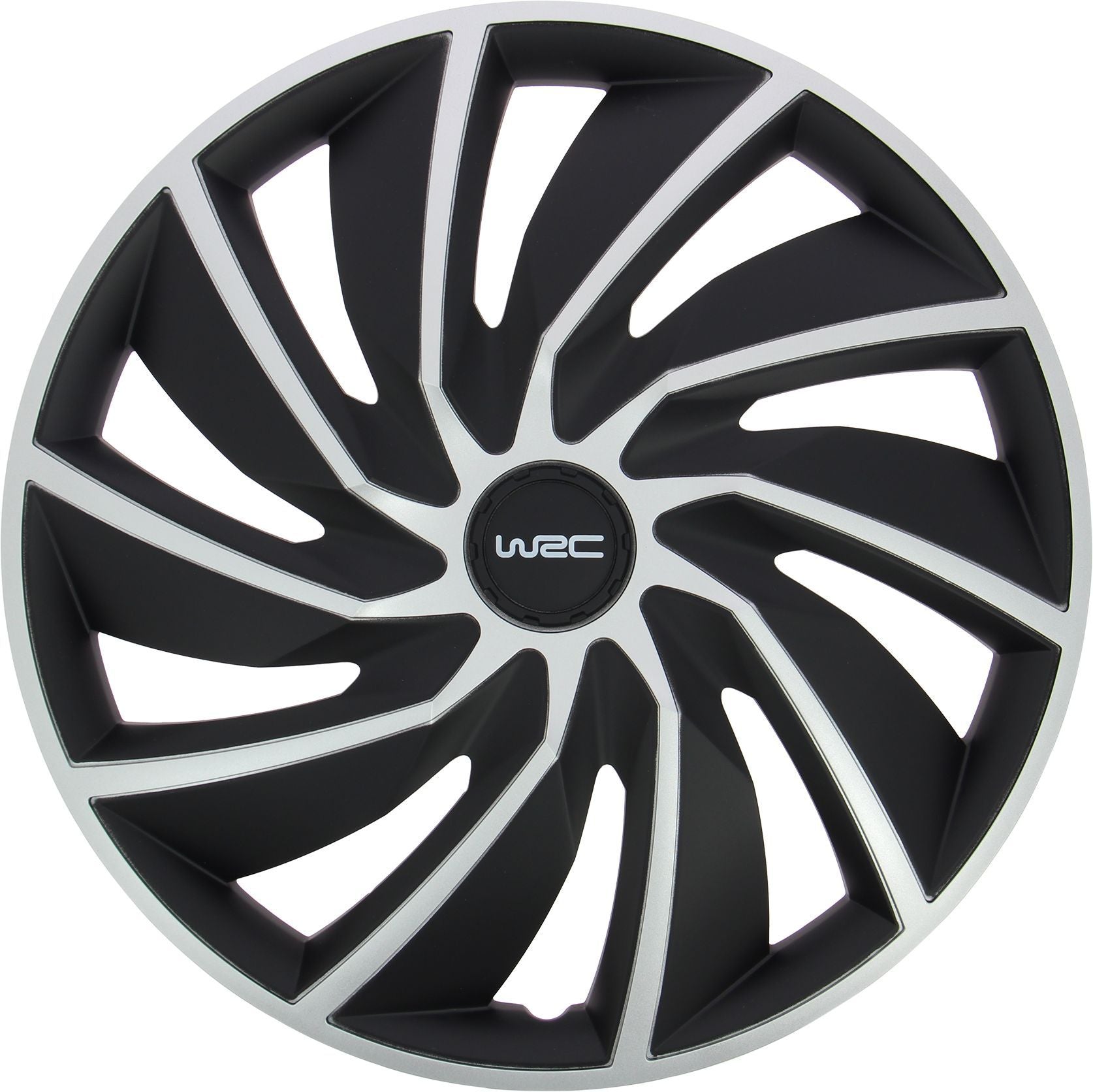 Lot de 4 enjoliveurs Bi-couleur gris & noir 14 pouces - WRC - TURBO - Look racing - Fixation simple et rapide par clips
