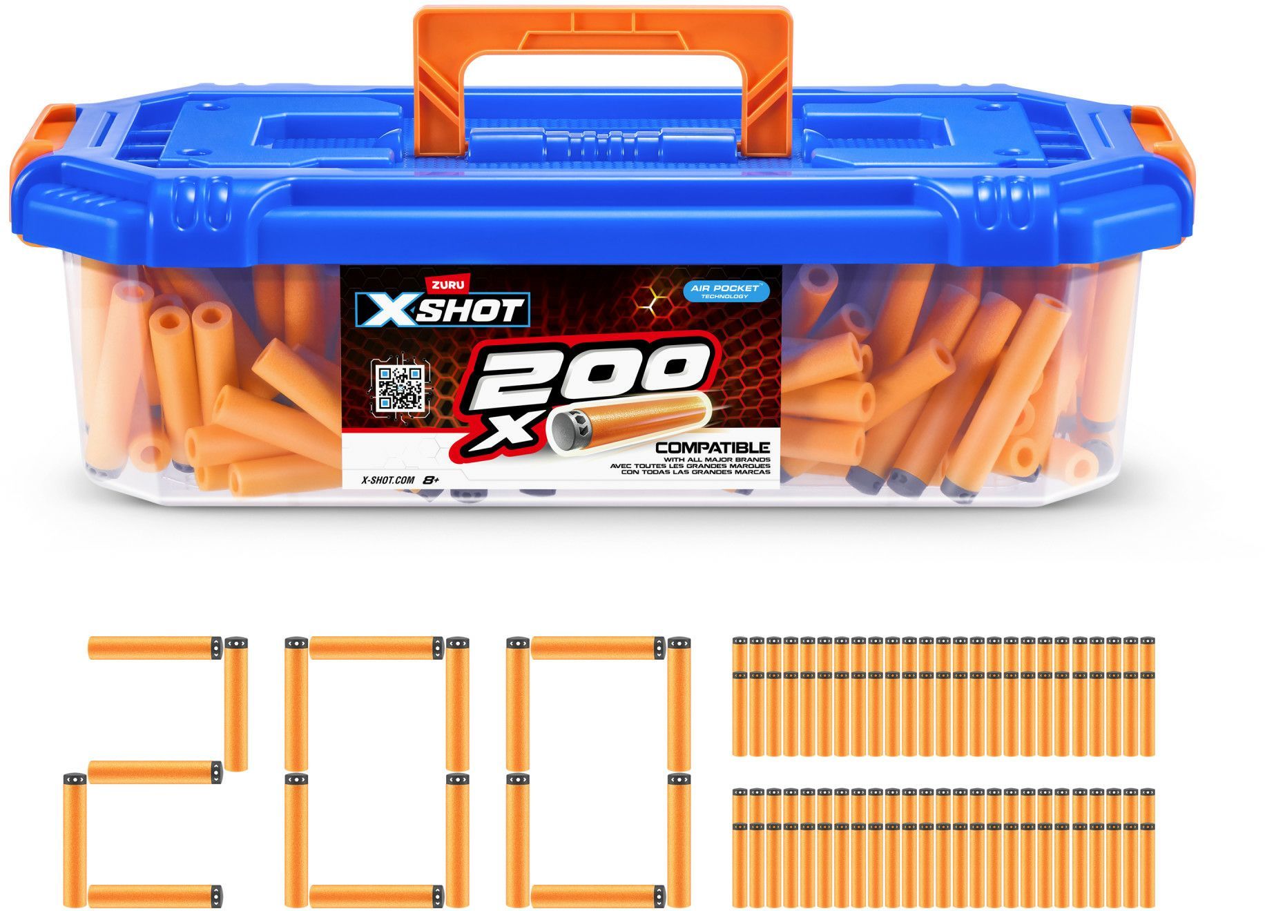 Recharge de Fléchettes - ZURU - Baril 200 Fléchettes XSHOT - 200 fléchettes a poche d'air compatibles avec plusieurs marques