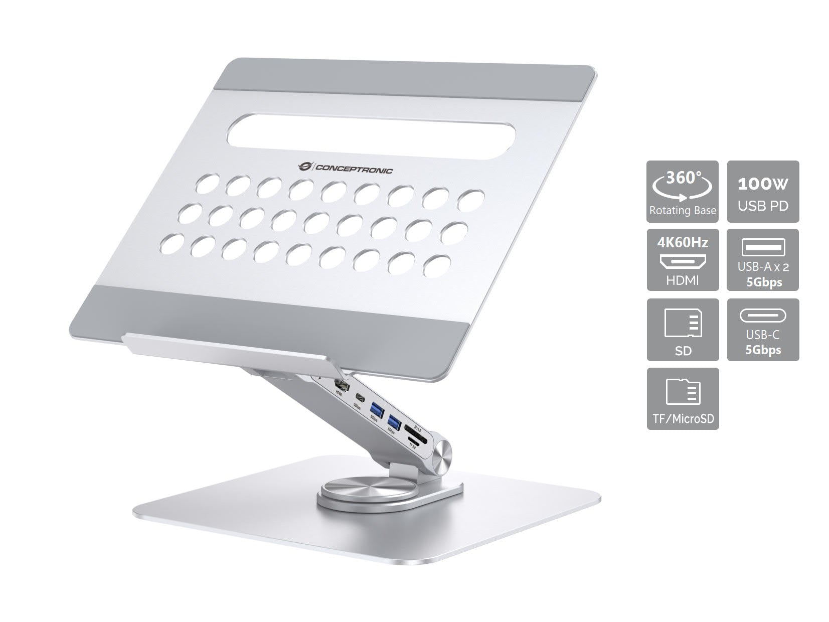 Support pour Ordinateur Portable Conceptronic DONN27G Aluminium