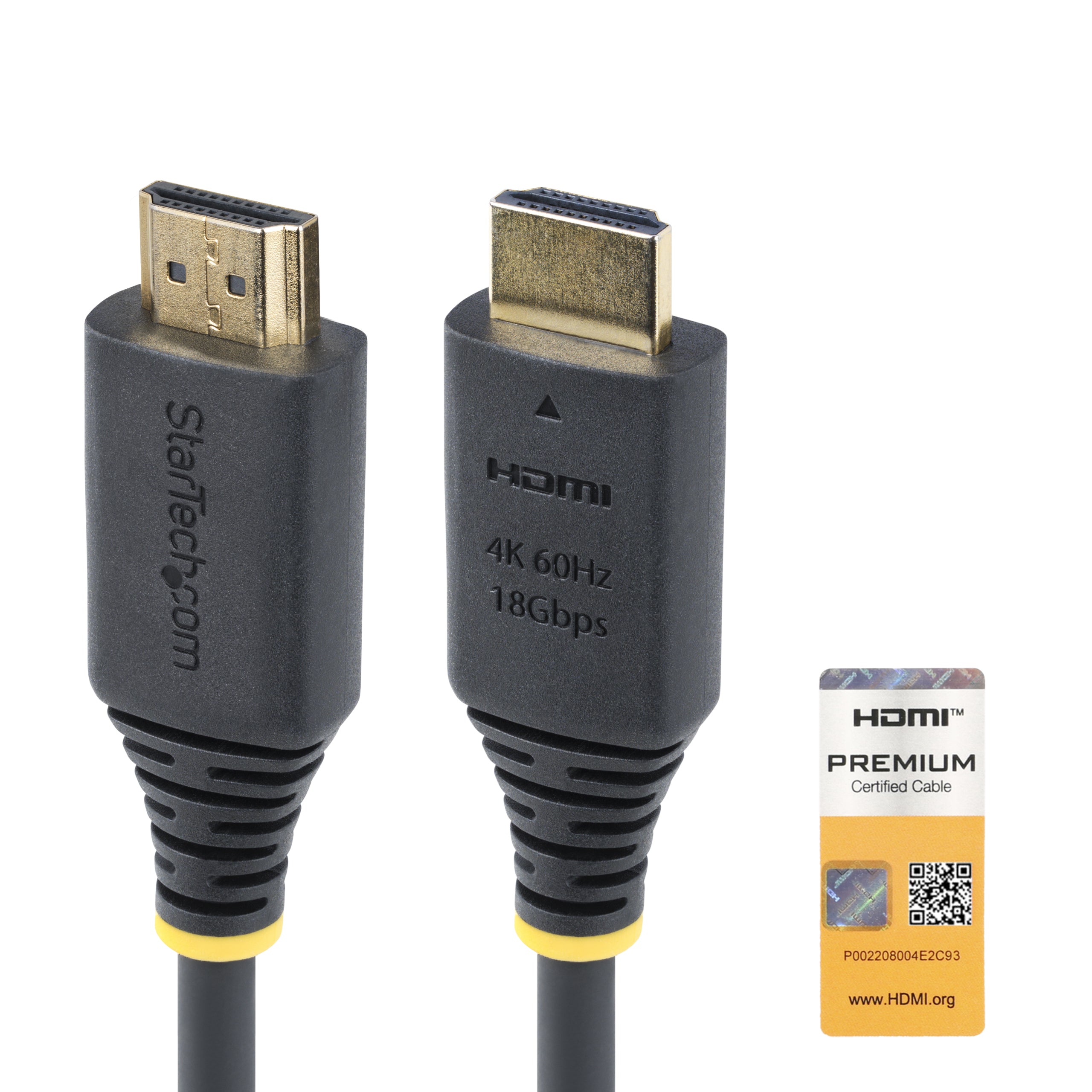 StarTech.com 2m (6.6ft) Premium Certified High Speed HDMI Cable, 4K60Hz - Premium High speed - câble HDMI avec Ethernet - HDMI mâle pour HDMI mâle - 2 m - noir - passif, support pour 4K60Hz