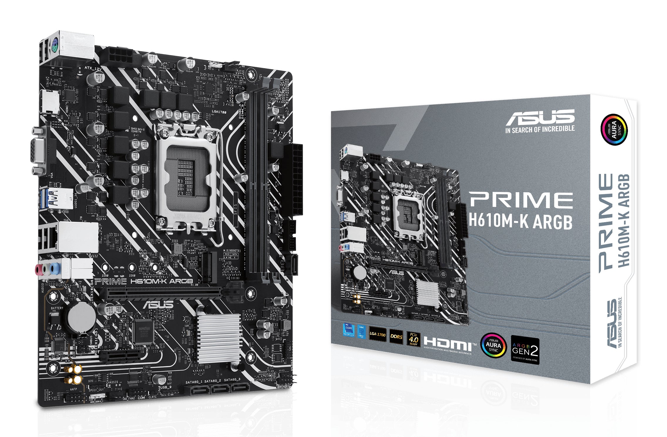 ASUS PRIME H610M-K ARGB - Carte-mère - micro ATX - Socket LGA1700 - H610 Chipset - USB 3.2 Gen 1 - Gigabit LAN - carte graphique embarquée (unité centrale requise) - audio HD (8 canaux)