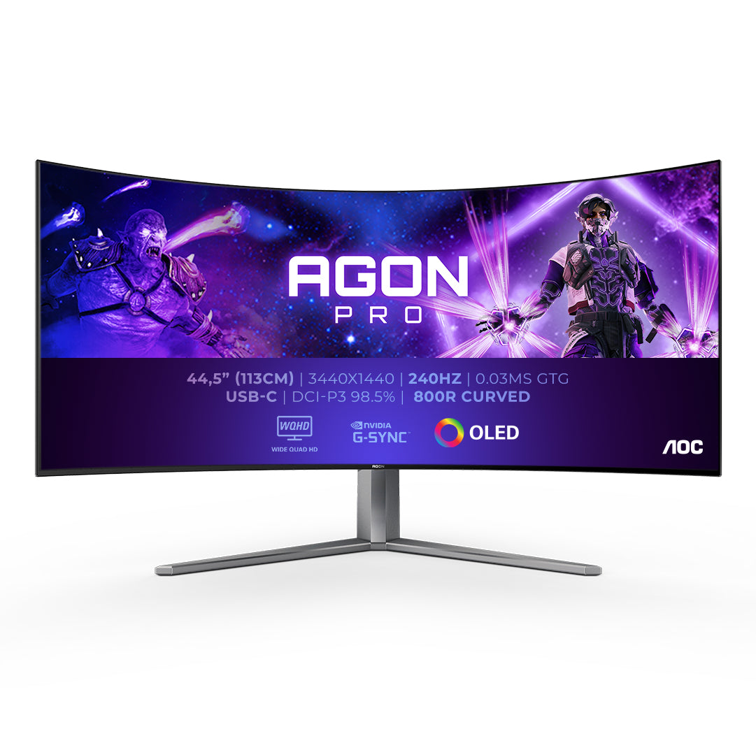 AOC AGON PRO AG456UCZD - Moniteur OLED - jeux - incurvé - 45" - 3440 x 1440 WQHD @ 240 Hz - 1200:1 - 0.03 ms - HDMI, DisplayPort, USB-C - haut-parleurs - noir texturé