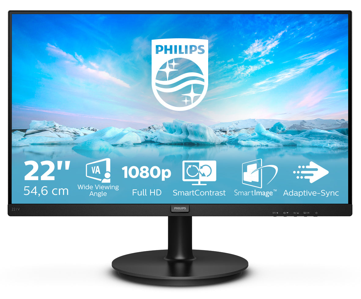 Philips V-line 221V8 - Écran LED - 22" (21.5" visualisable) - 1920 x 1080 Full HD (1080p) @ 75 Hz - VA - 200 cd/m² - 4000:1 - 4 ms - HDMI, VGA - noir texturé