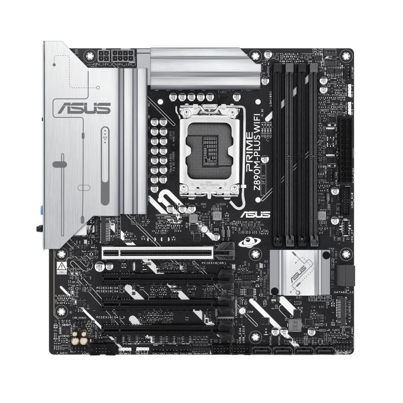 ASUS PRIME Z890M-PLUS WIFI - Carte-mère - micro ATX - Socket LGA1851 - Z890 Chipset - USB-C 3.2 Gen 2x2, USB 3.2 Gen 2, USB 3.2 Gen 1, USB-C 3.2 Gen 1 - Wi-Fi 7, Bluetooth, 2.5 Gigabit LAN - carte graphique embarquée (unité centrale requise) - audio HD (8