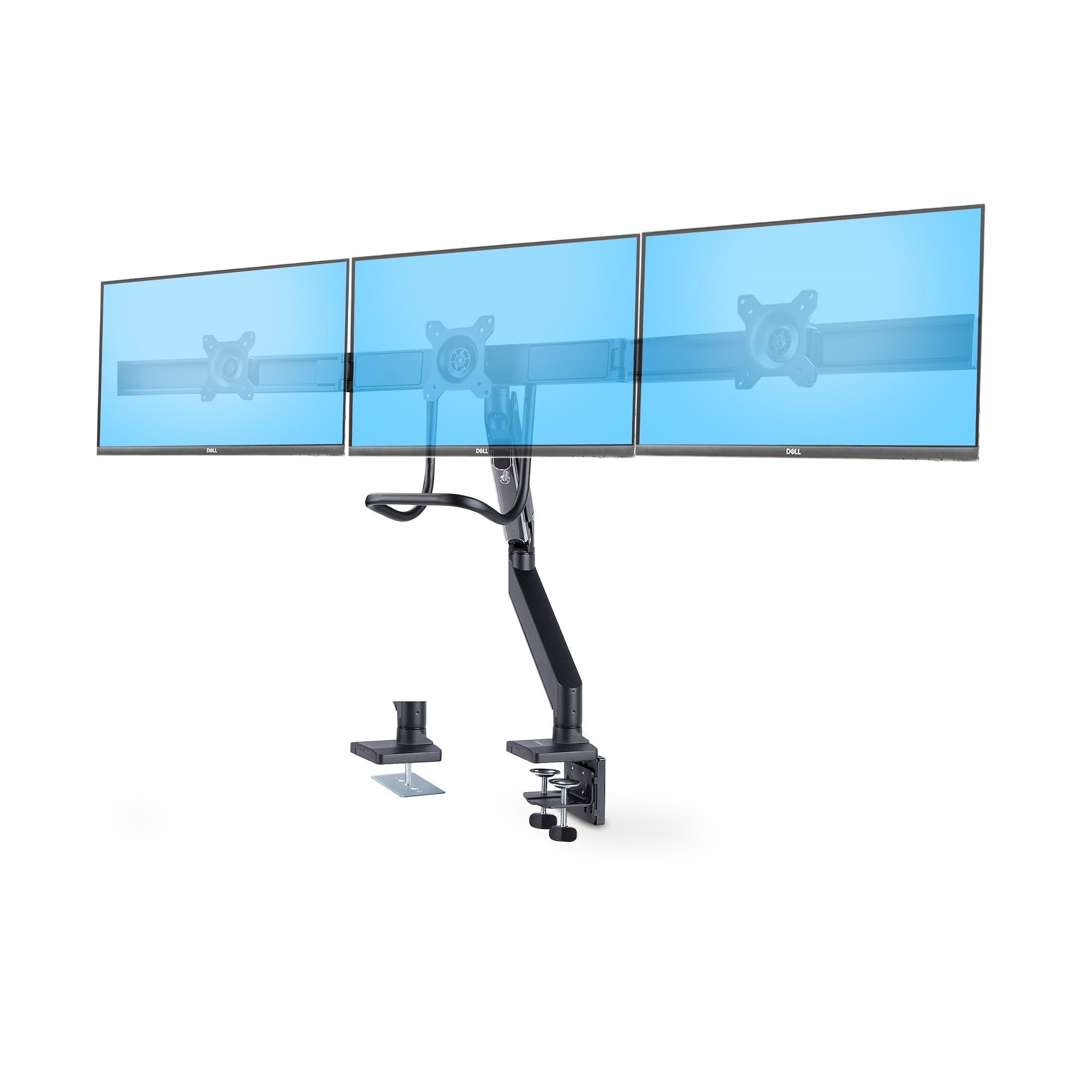 StarTech.com Crossbar Triple Monitor Desk Mount, VESA 75x75/100x100 - Kit de montage - bras réglable - pour 3 écrans LCD - support triple moniteur - aluminium, acier, plastique - noir - Taille d'écran : 17"-27" - montrable sur bureau