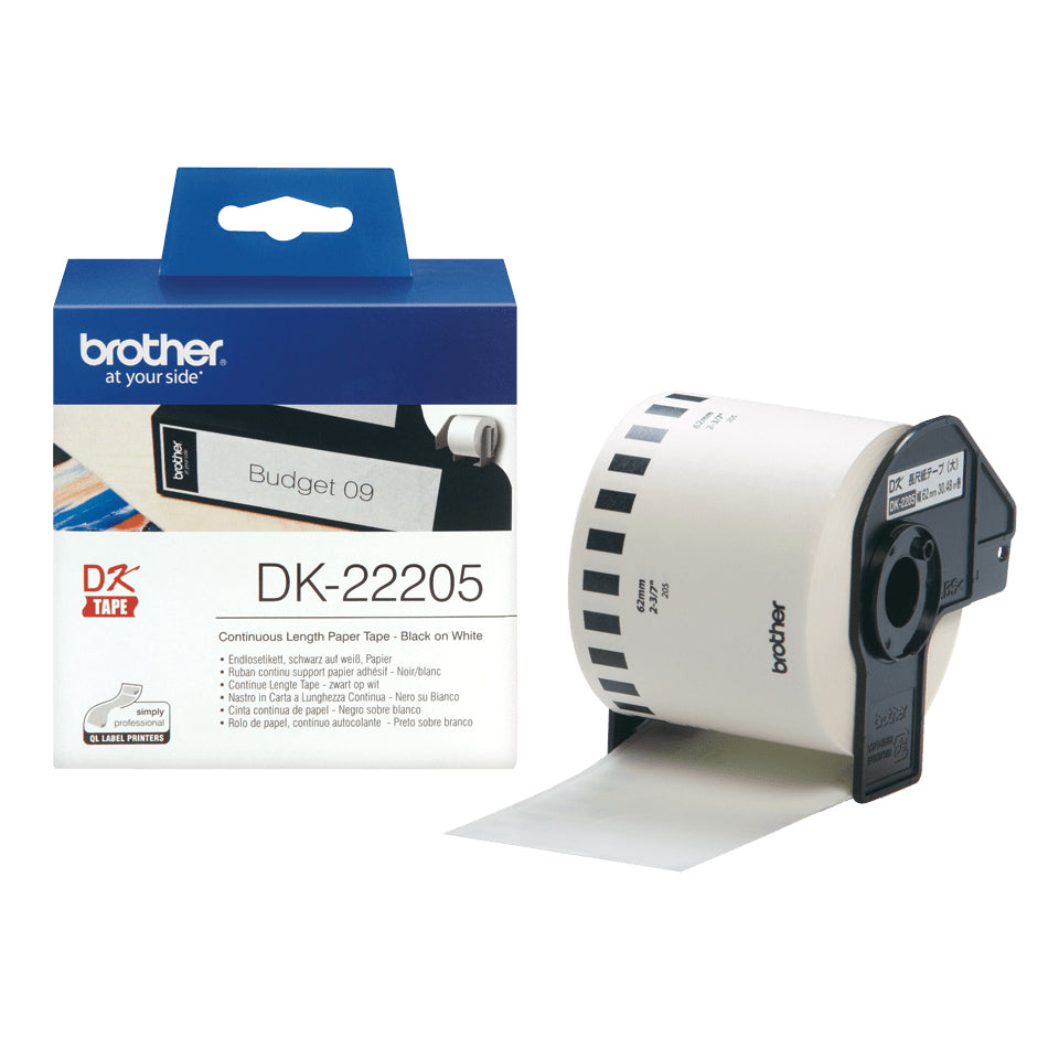 Papier Continu pour Imprimantes Brother DK22205 Blanc Noir (1 Unité)