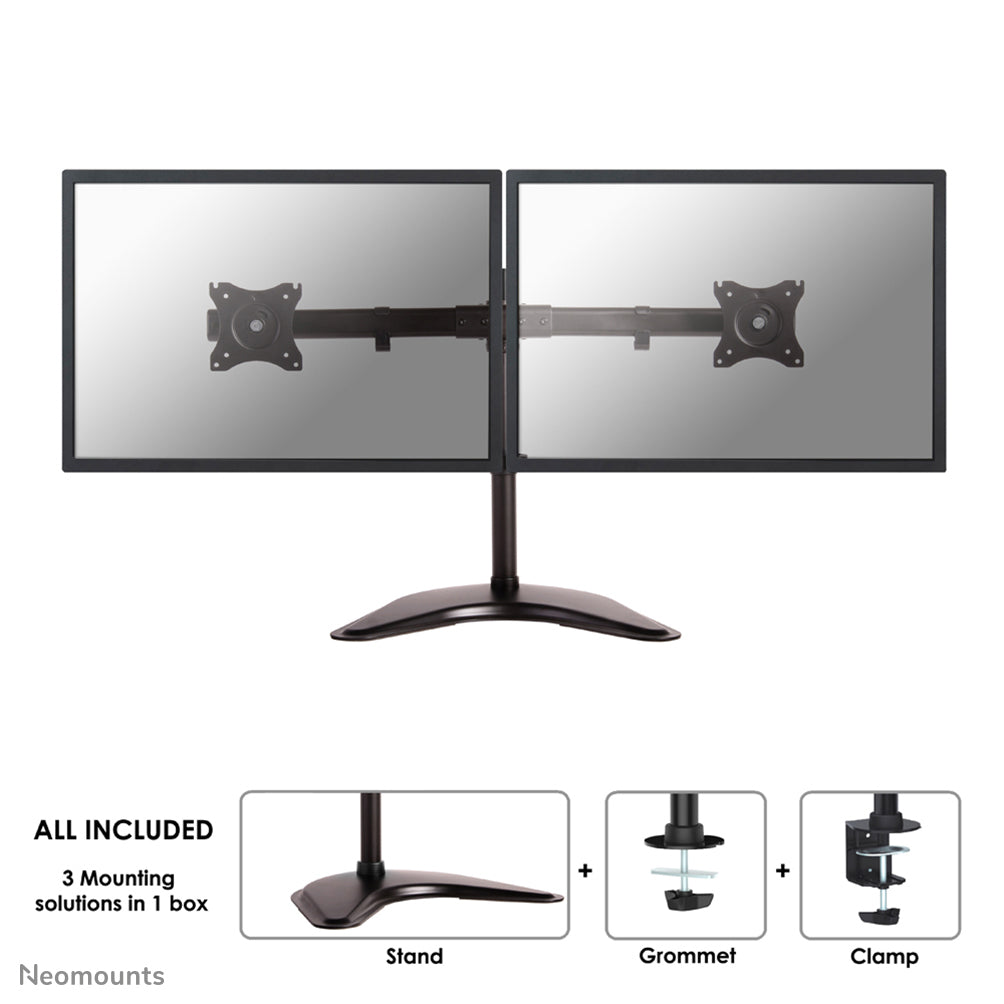 Neomounts NM-D335D - Pied - pleine action - pour 2 écrans LCD - noir - Taille d'écran : 10"-27" - support pour ordinateur de bureau, pinces montables, oeillet, montrable sur bureau