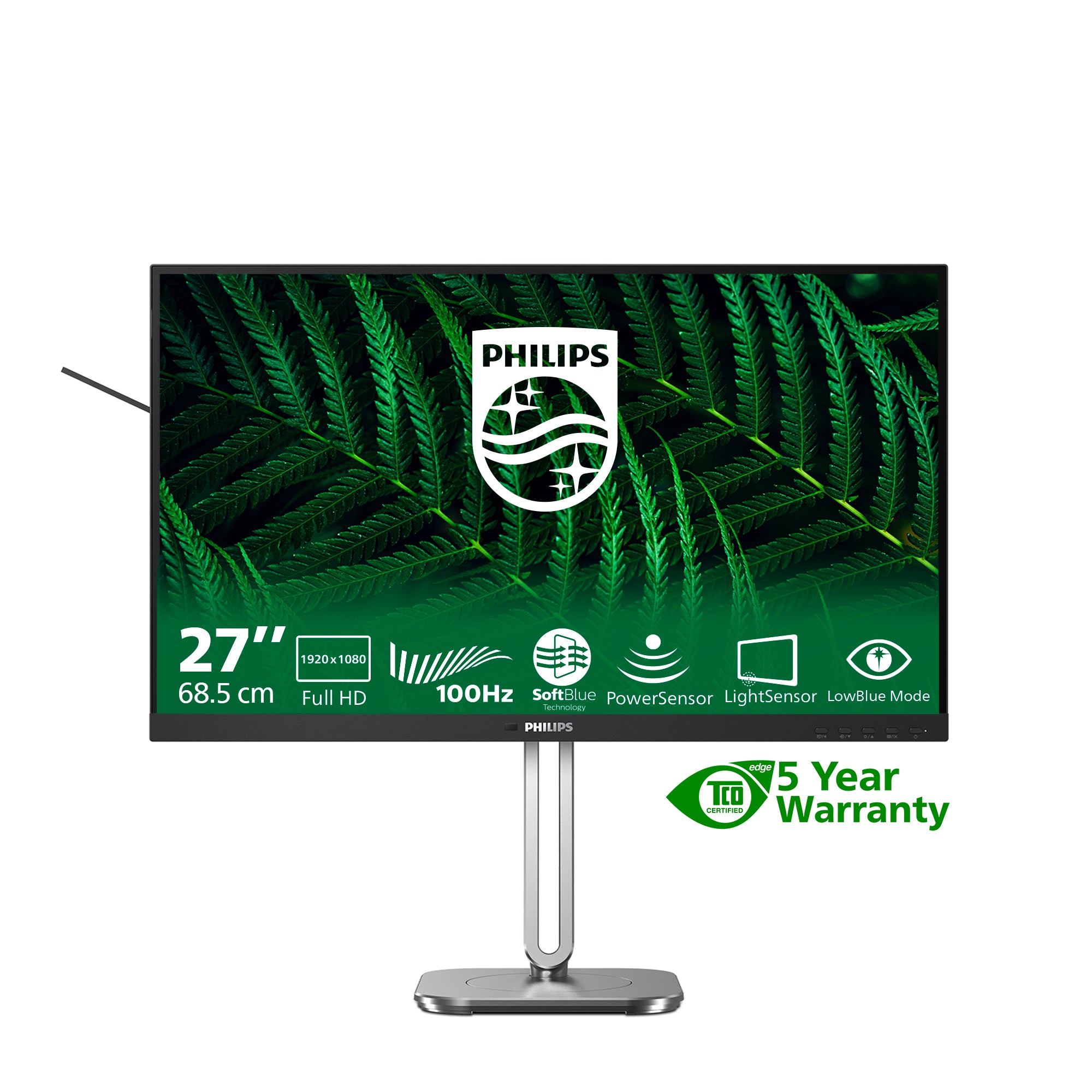 Philips 27B2G5200 - Écran LED - 27" - 1920 x 1080 Full HD (1080p) @ 100 Hz - IPS - 1500:1 - HDMI, VGA, DisplayPort - haut-parleurs - argent, Charbon