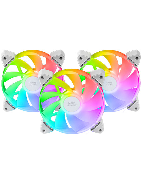 Lot de 3 Ventilateurs boitier Mars Gaming MF-3AR RGB - 12cm (Blanc)