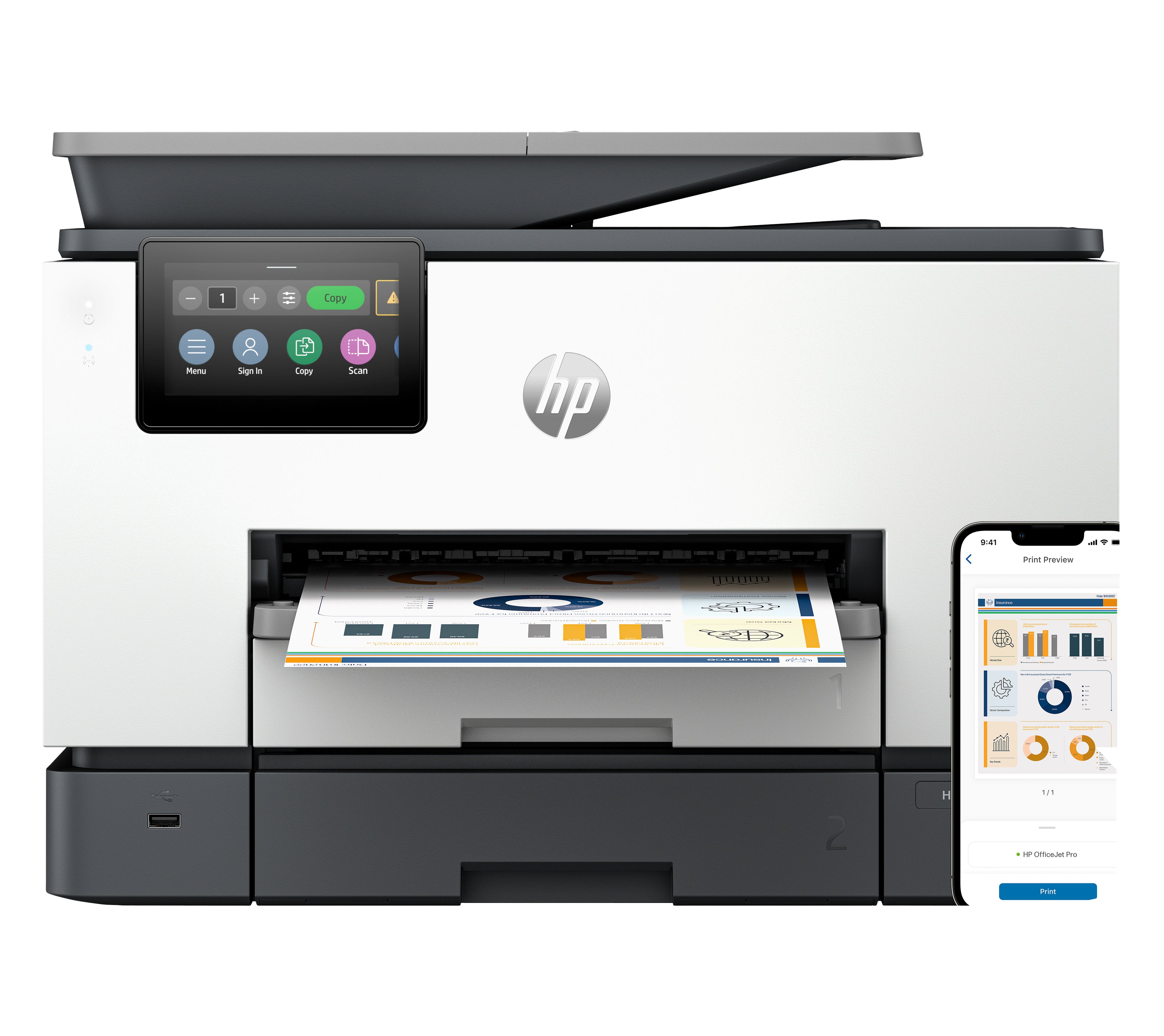Imprimante Multifonction 4en1 HP OfficeJet Pro 9130b (Blanc/Gris)