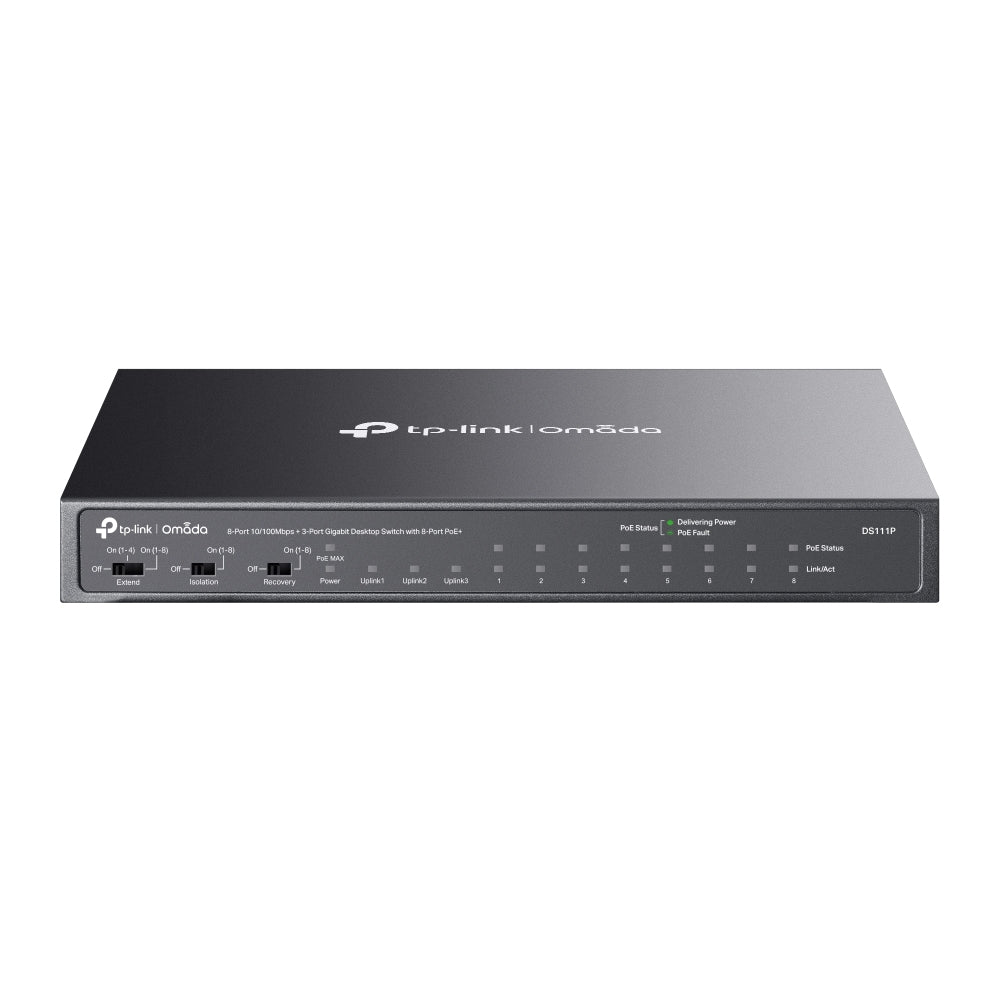 TP-Link Omada DS111P V1.6 - Commutateur - 8 x 10/100Base-TX (PoE) + 2 x 1Gb Ethernet + 1 x Gigabit SFP - de bureau - PoE+ (65 W)