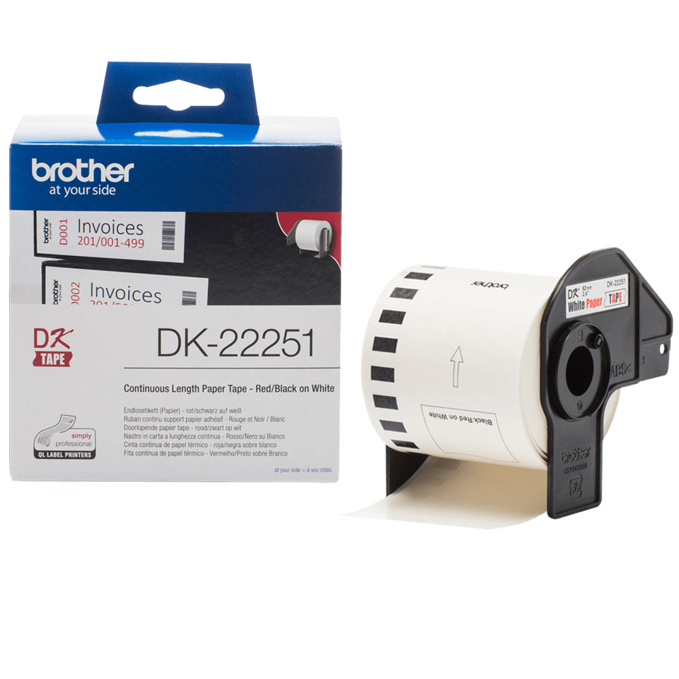 Brother DK22251 - Noir/rouge sur blanc - Rouleau (6,2 cm x 15,24 m) 1 rouleau(x) papier continu pour étiquette