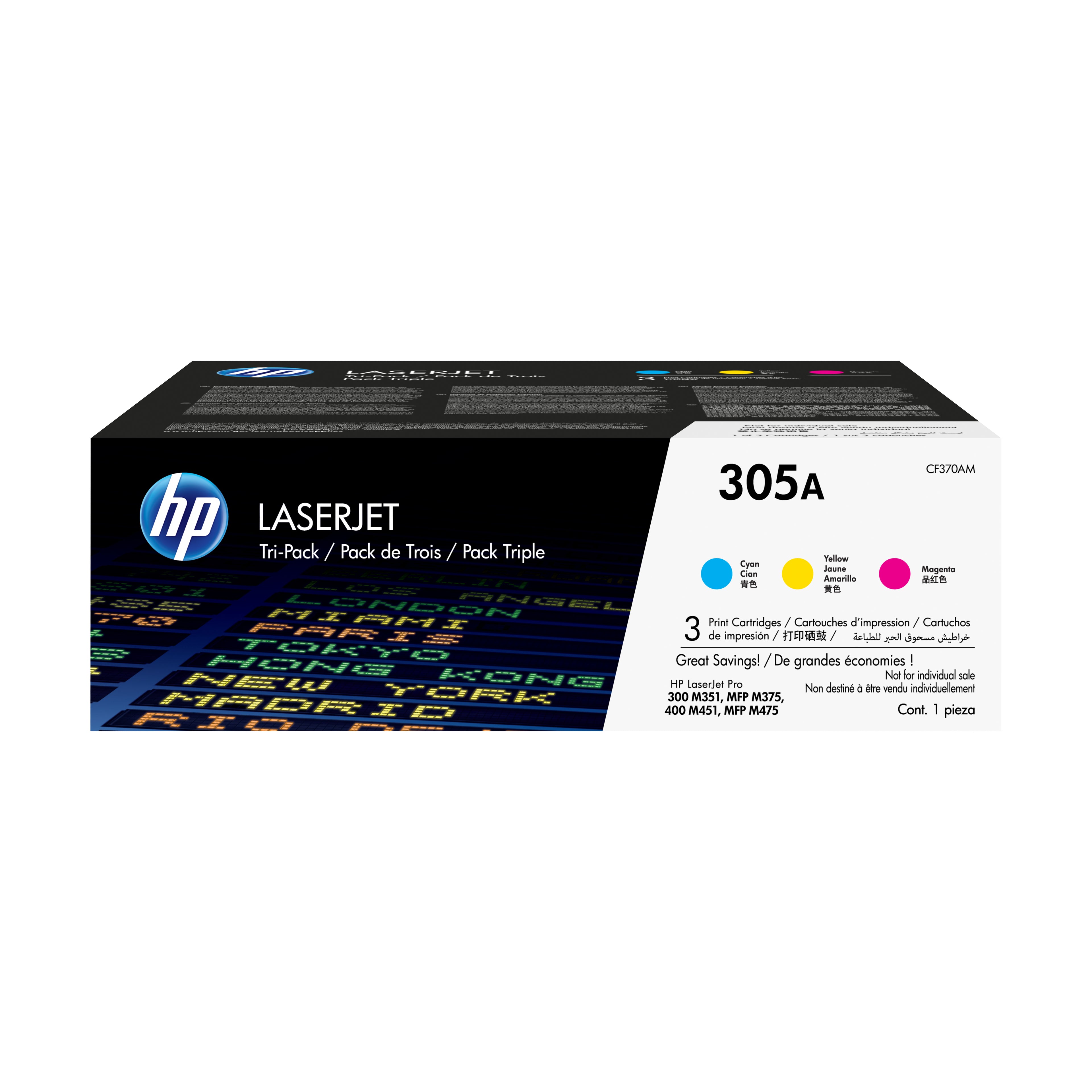 HP 305A - Pack de 3 - jaune, cyan, magenta - original - LaserJet - cartouche de toner (CF370AM) - pour LaserJet Pro 300 M351, 400 M451, MFP M375, MFP M475