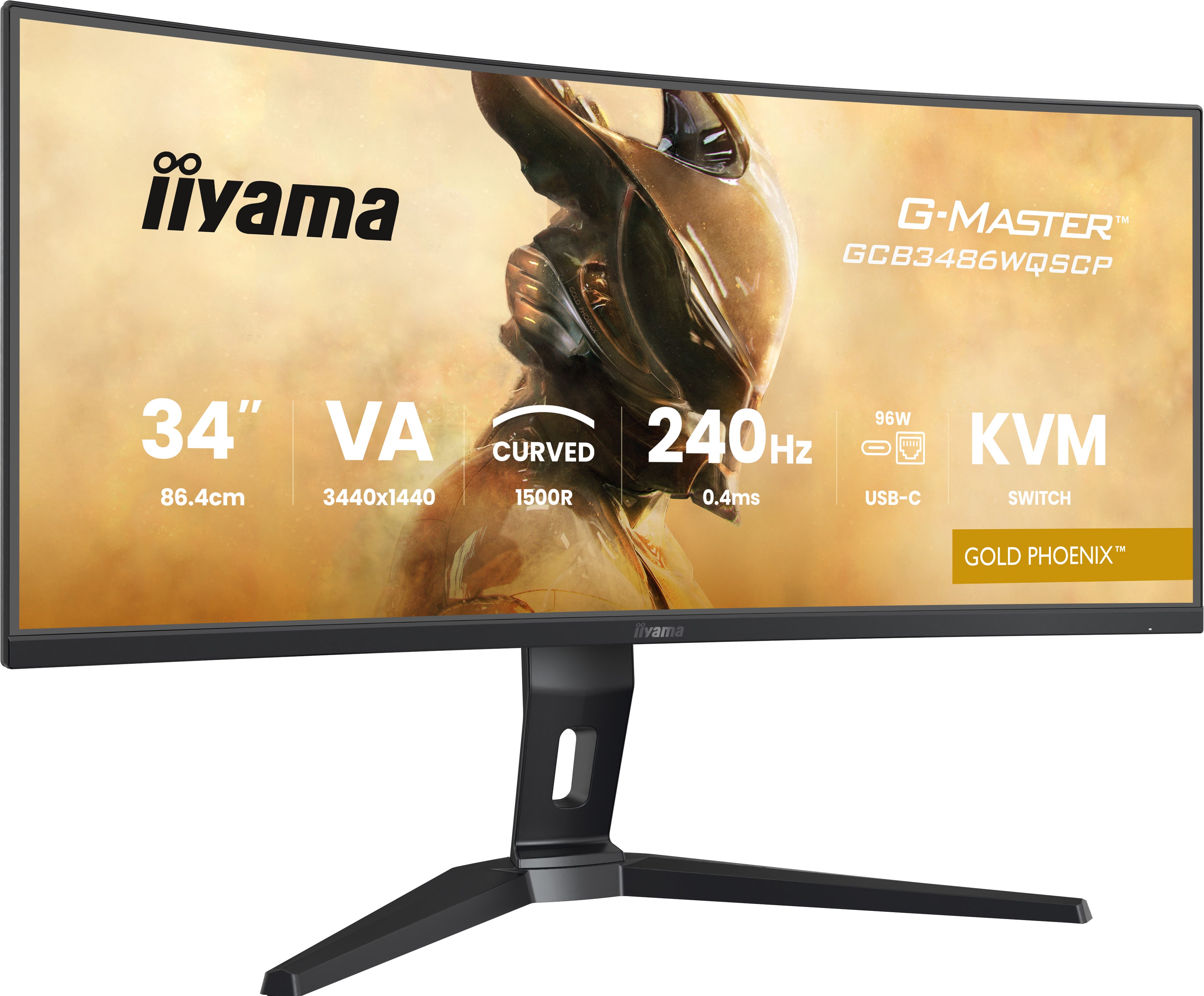 iiyama G-MASTER Gold Phoenix GCB3486WQSCP-B1 - Écran LED - jeux - incurvé - 34" (31.4" visualisable) - 3440 x 1440 UWQHD @ 240 Hz - VA - 500 cd/m² - 4000:1 - 0.4 ms - 2xHDMI, DisplayPort, 2xUSB-C, 2xUSB - haut-parleurs - noir