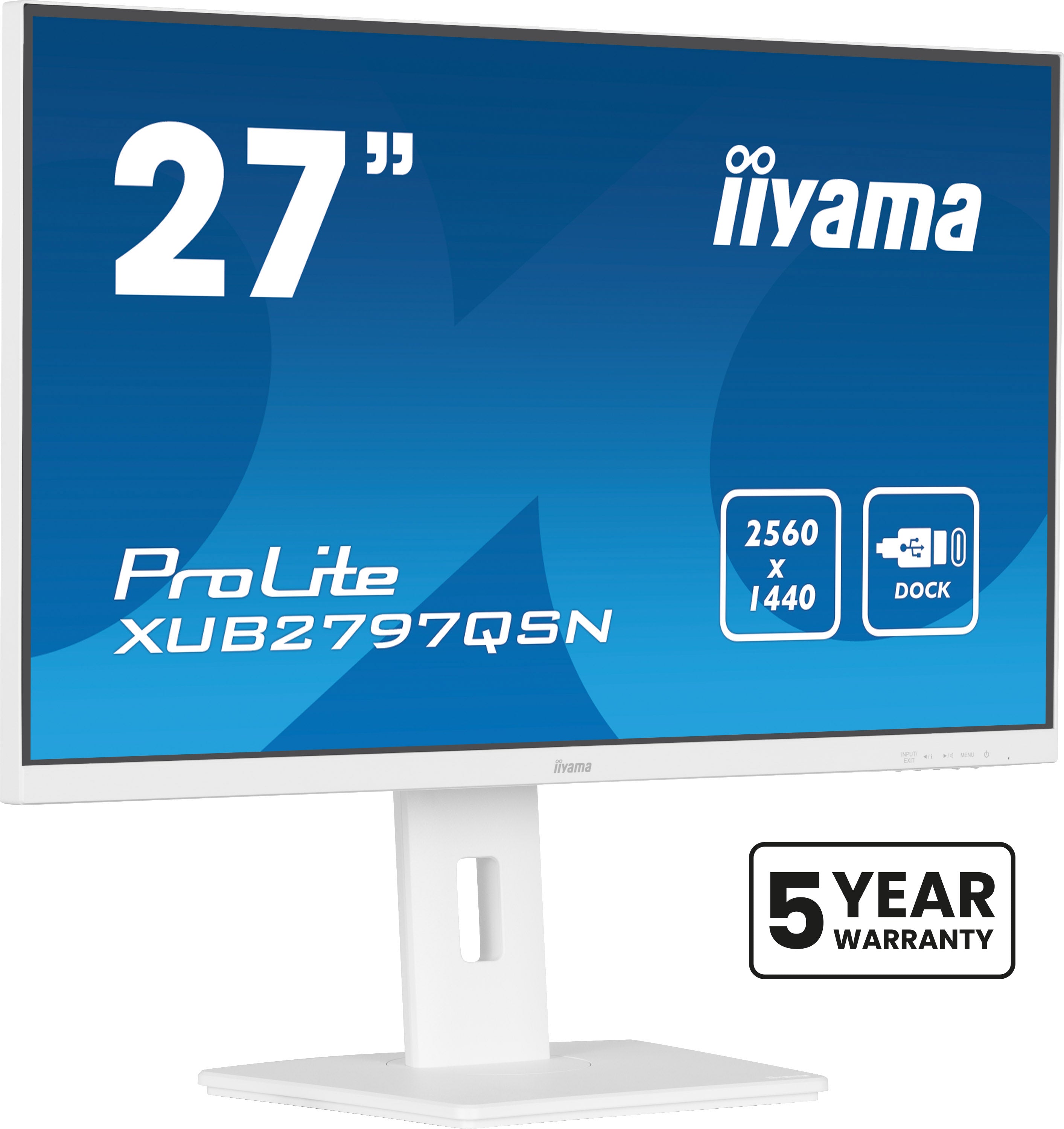iiyama ProLite XUB2797QSN-W2 - Écran LED - 27" - 2560 x 1440 QHD @ 100 Hz - IPS - 300 cd/m² - 1300:1 - 1 ms - HDMI, DisplayPort, USB-C - haut-parleurs - blanc, mat