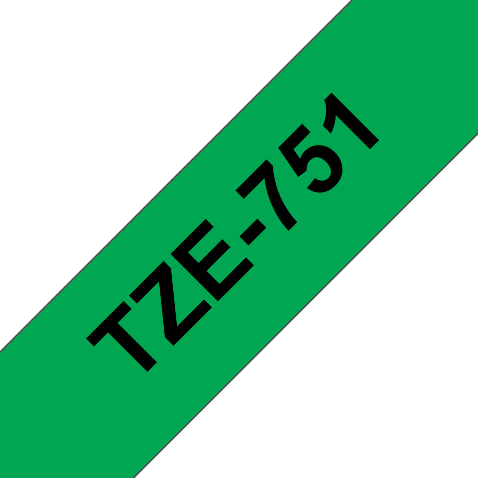 Brother TZe-751 - Noir sur vert - Rouleau (2,4 cm x 8 m) 1 cassette(s) ruban laminé - pour Brother PT-D600, P-Touch PT-3600, D800, E550, P750, P900, P950, P-Touch Cube Plus PT-P710