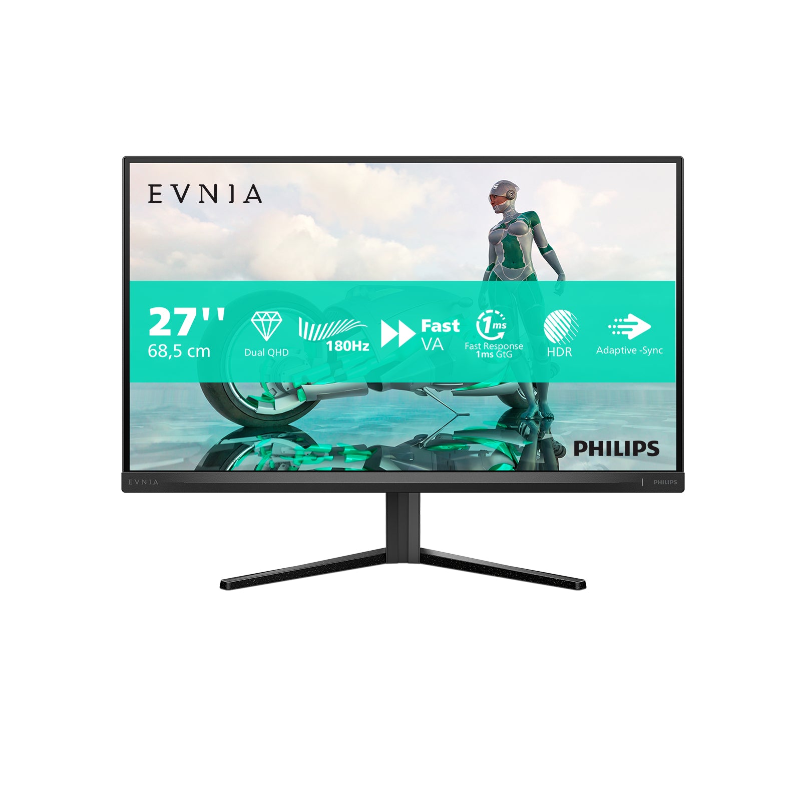 Philips Evnia 3000 27M2N3500NL - Écran LED - jeux - 27" - 2560 x 1440 QHD @ 180 Hz - VA - 300 cd/m² - 5000:1 - HDR10 - 0.5 ms - 2xHDMI, DisplayPort - Charbon