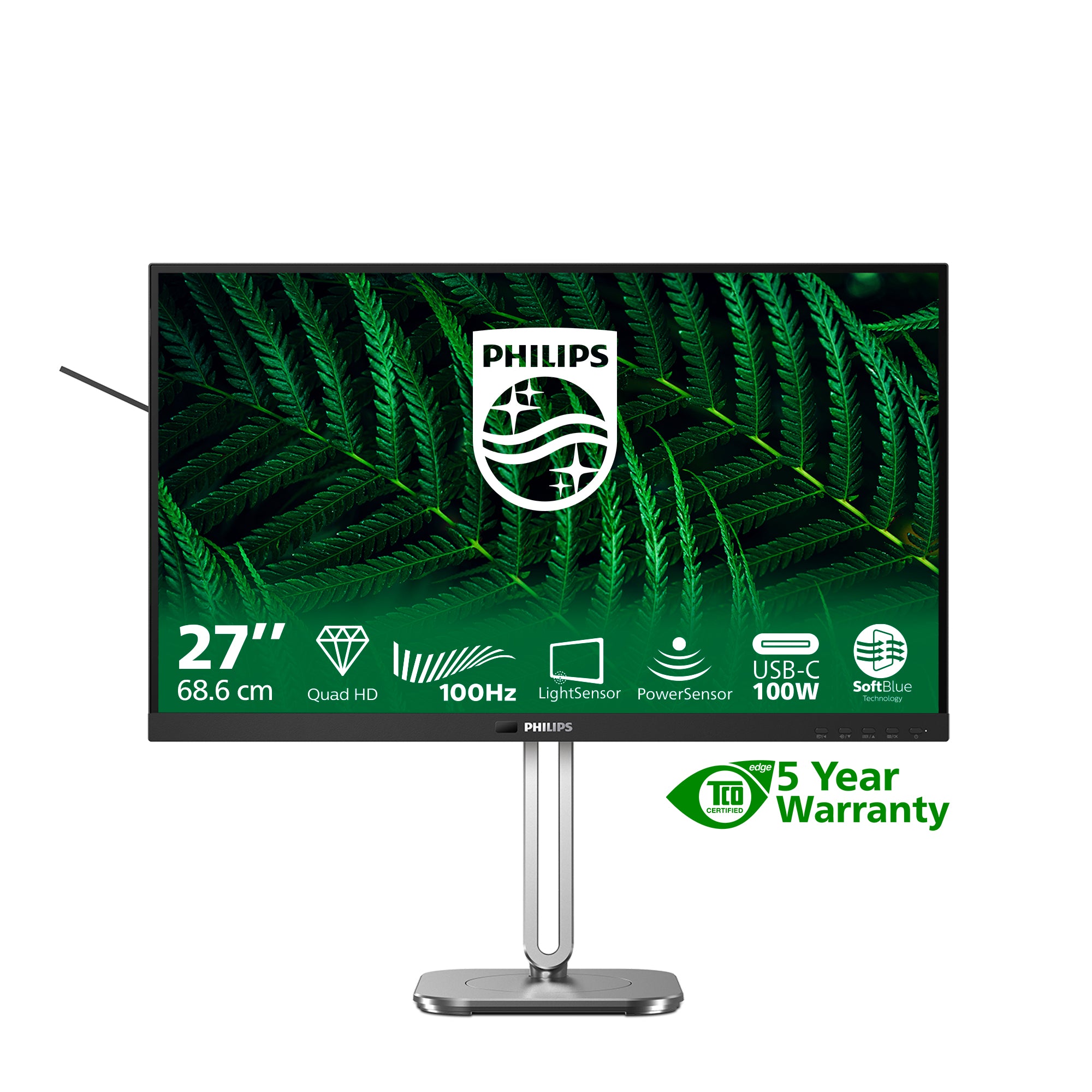 Philips 27B2G5601 - 5000 Series - écran LED - USB - 27" - 2560 x 1440 QHD @ 100 Hz - IPS - 1500:1 - HDMI, DisplayPort, USB-C - haut-parleurs - argent, Charbon