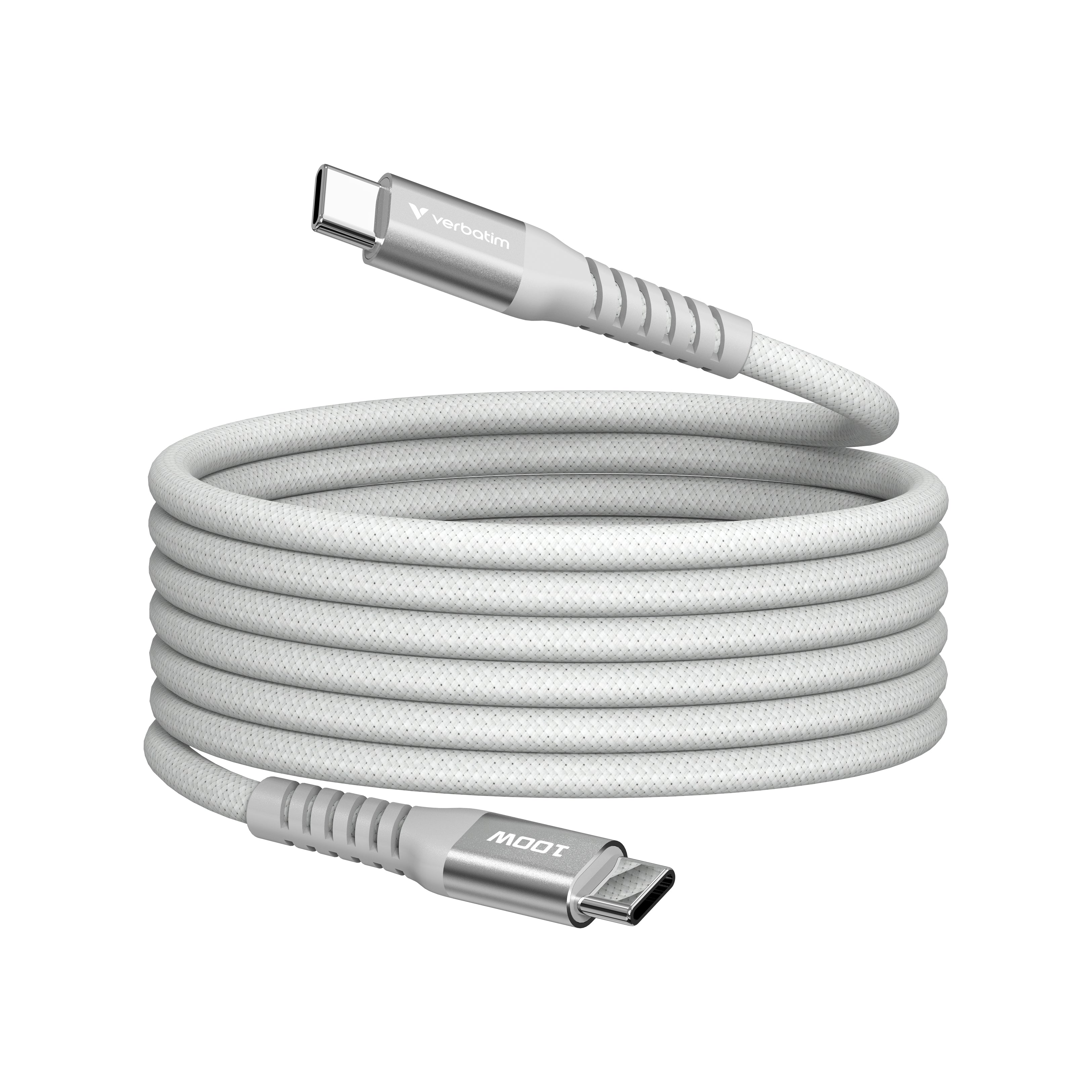 Verbatim - Câble USB - 24 pin USB-C (M) pour 24 pin USB-C (M) - 1.2 m - support pour Power Delivery 3.0, charge et synchronisation, jusqu'à 480 Mbps, magnétique, jusqu'à 100 W de puissance de chargement - gris