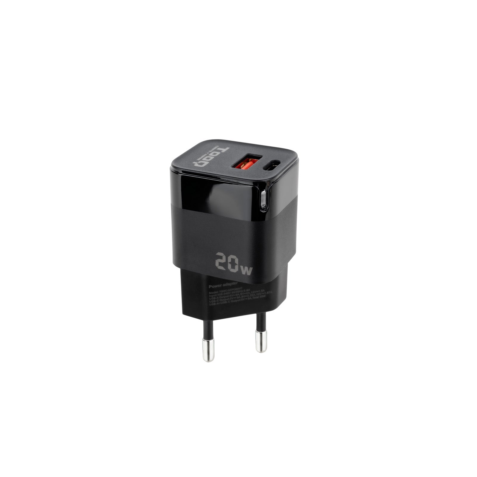 Chargeur secteur TooQ 1x port USB-A + 1x port USB-C 20W (Noir)